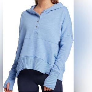 Free People Movement Solid Honey Dove Blue Hooded Henley Pullover Size small
